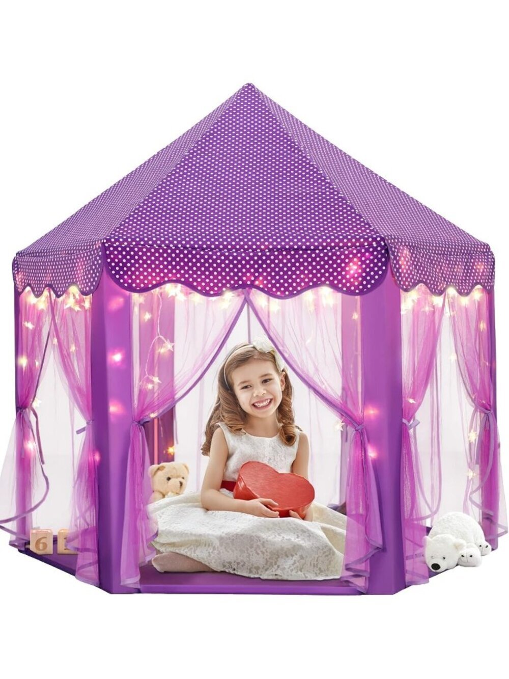 Kids Purple Castle Play Tent with Fairy Star Lights Toys Indoor or Outdoor Games
